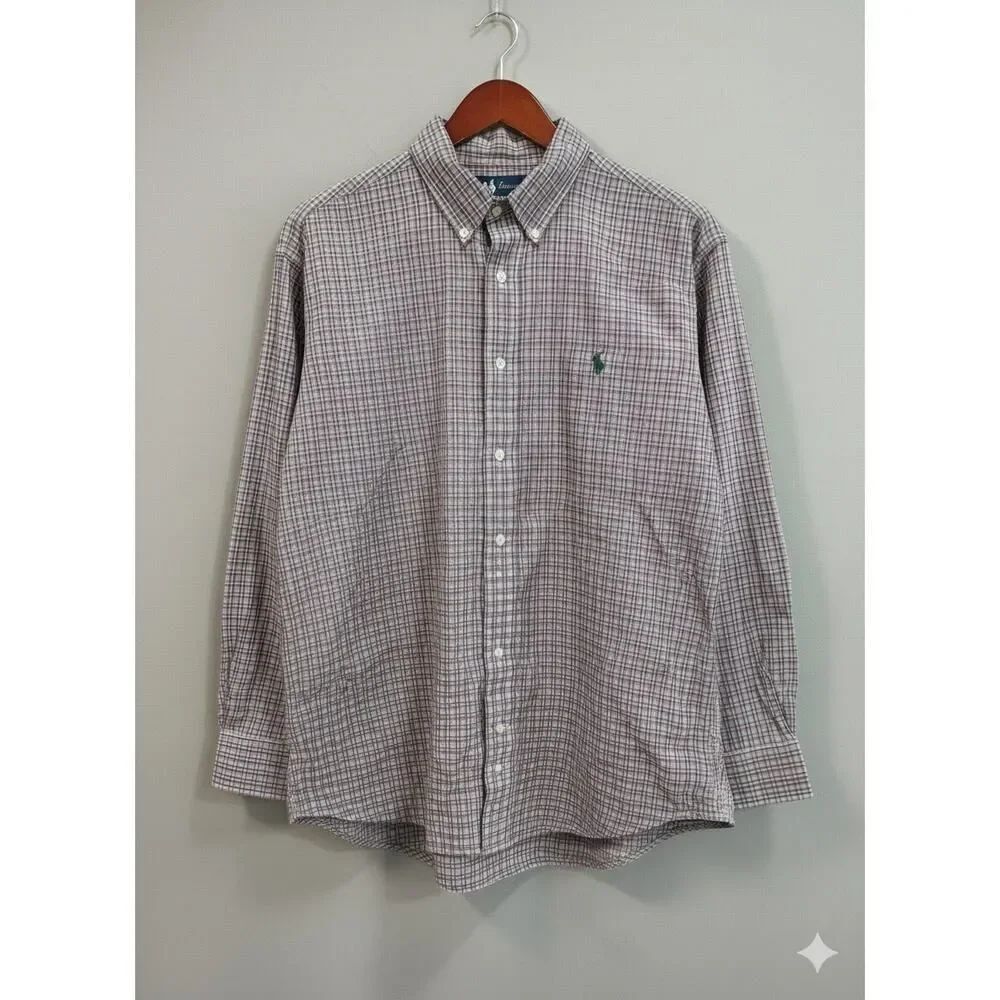 Polo Ralph Lauren Men’s Big Tall Button Down Shirt 4XB Classic Fit Purple White